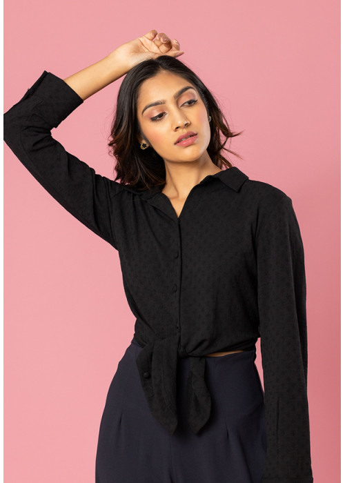 LISA LONG SLEEVE BLACK BLOUSE